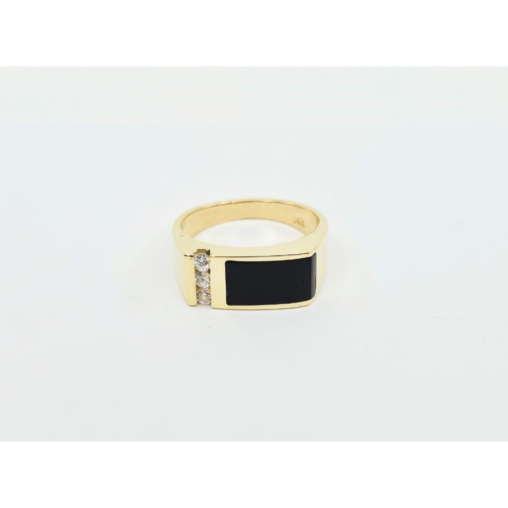 Unique 14k Solid Yellow Gold Designer Statement Signet Onyx  Cz Ring  Size 8